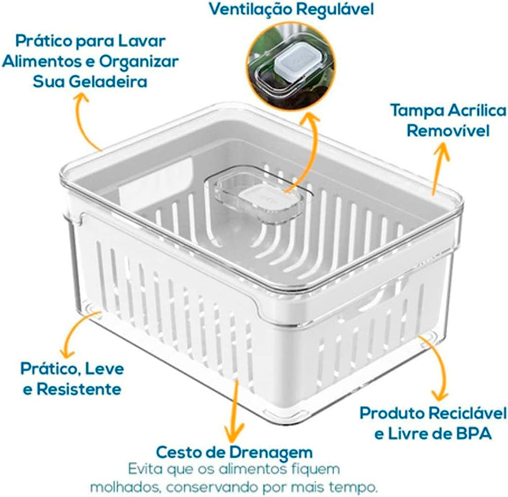 House Organizer Kit 4 Organizadores Geladeira Armário Cozinha 2,2 Litros Alimentos Vegetais