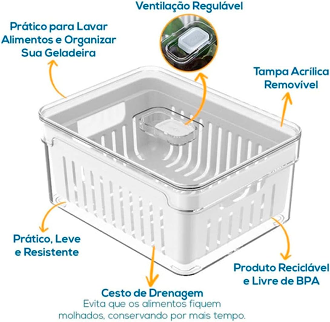 House Organizer Kit 4 Organizadores Geladeira Armário Cozinha 2,2 Litros Alimentos Vegetais