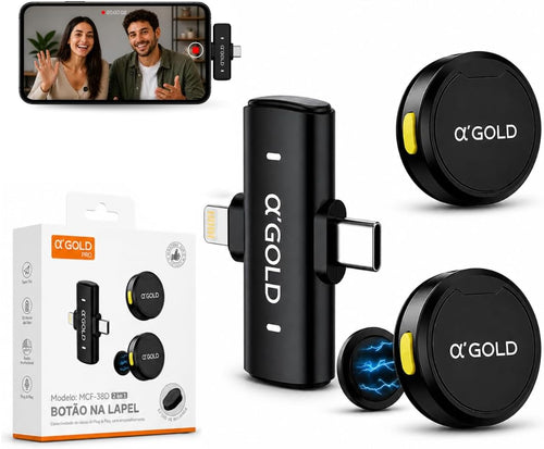 Microfone de Lapela Sem Fio Bluetooth, Kit com 2 Microfones, Cancelamento de Ruído, até 10 Horas de Uso, compatível com iPhone, Android, Câmera e PC