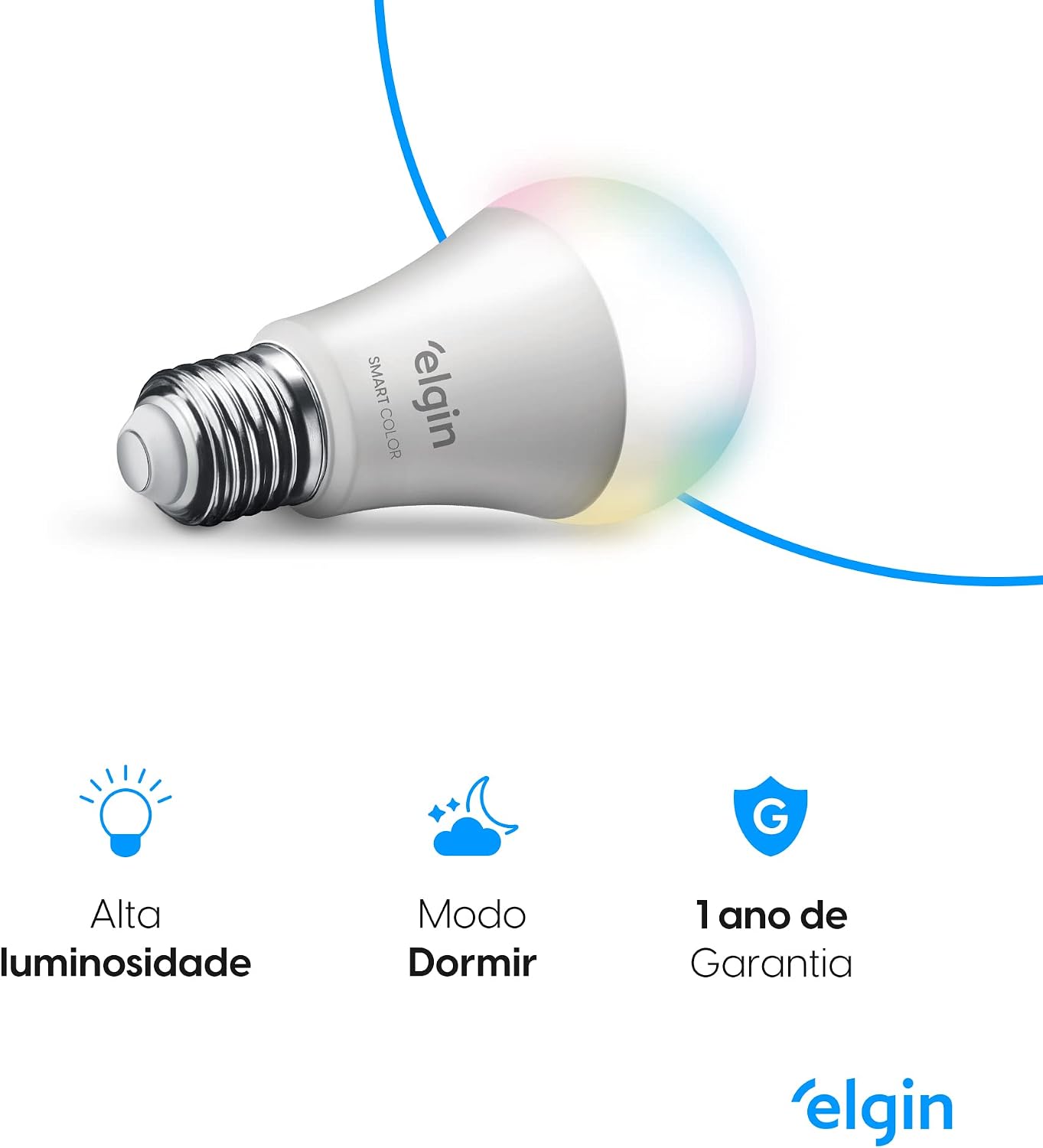 Lâmpada Inteligente Mais Potente 15W Smart Color RGB Wifi Elgin compatível com Alexa e Google Home