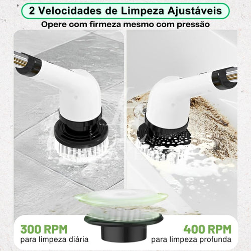 Esfregão de Limpeza Elétrico 9 em 1 - Escova C/Cabo Extensível, 9 Cabeças, 2 Velocidades, Sem Fio, Portátil, Ideal para Banheiro, Cozinha e Mais - Praticidade na Faxina! Marca Layed®