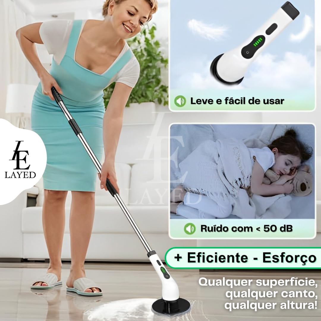 Esfregão de Limpeza Elétrico 9 em 1 - Escova C/Cabo Extensível, 9 Cabeças, 2 Velocidades, Sem Fio, Portátil, Ideal para Banheiro, Cozinha e Mais - Praticidade na Faxina! Marca Layed®